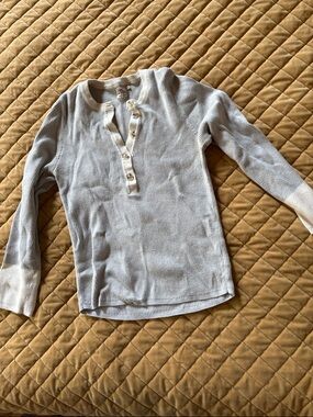 Faherty Cream Waffle Henley Long Sleeve Top